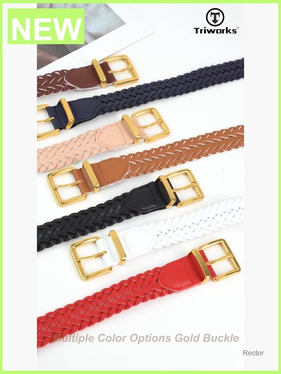 Woven Leather Belt with Gold Buckle - Versatile for Jeans or Dresses